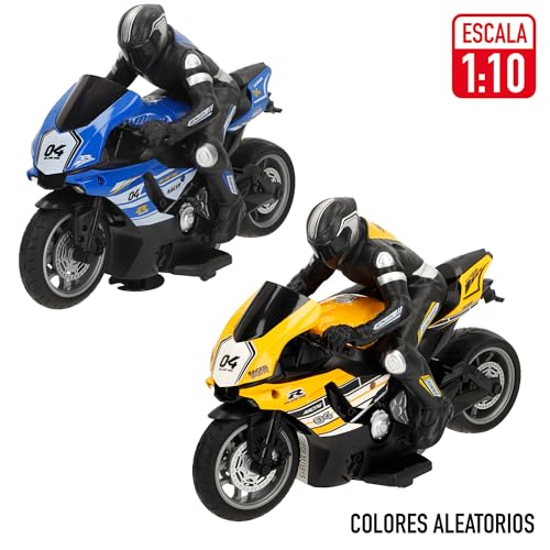 COLORBABY Speed & Go Moto teledirigida, Incluye piloto, Amarillo o azul, Escala 1:10, Velocidad 8 km/h, Frecuencia 2.4 GHz, Control remoto, Motos radiocontrol eléctricas, Juguetes niños 6 años (41364) - imagen 2