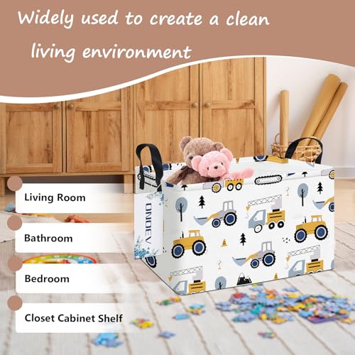 Image of Rectangular Excavator Laundry Storage Bin for Adults and Kids | Damp resistant canvas fabric, sturdy stitched carry handles, foldable design organizes closet and playroom daily supplies