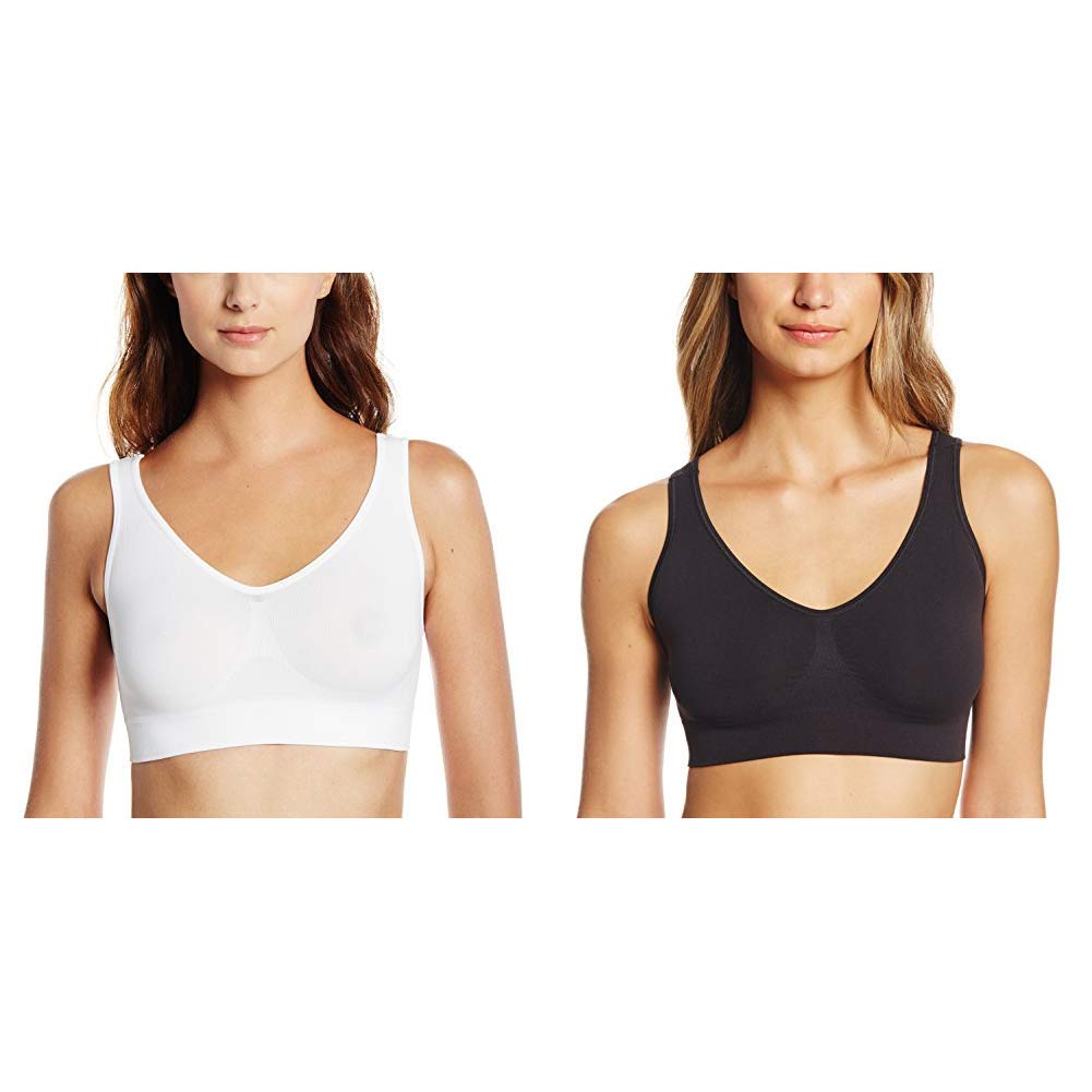 HanesWomen's Cozy Seamless Wire Free Bra, White, Large With Seamless Wire Free Bra, Black, Large
