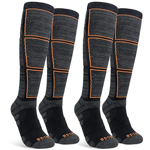 SRCLO Thermo-Skisocken für Damen, 37-40, kniehoch, lang, für Wandern, Wandern, Skifahren, gepolsterte Fußgewölbeunterstützung, Snowboard, dicke Wintersocken mit Vollfrottee, 2 Paar Cover