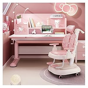 Bureau met plank Kinderstudietafel kan worden verhoogd en verlaagd massief hout bureau basisschool student bureau thuis schrijfbureau en stoel set studeerbureau witte computer bureau (Color : Pink)