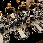 350 Pieces Black and Gold Plastic Plates with Disposable Silverware, Include 50 Dinner Plates 9”, 50 Dessert Plates 6.3”, 50 Black Cups 9 OZ, 50 Pre Rolled Napkins for Birthday Weddding Party - Image 3