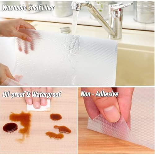 Image of Go Hooked EVA Anti Slip Fridge Mat Roll 45cm x 5m | Waterproof Shelf Liner for Kitchen Cabinet, Drawer, Refrigerator & Wardrobe | Food Grade Washable Cuttable Reusable Place Mat (Transparent)