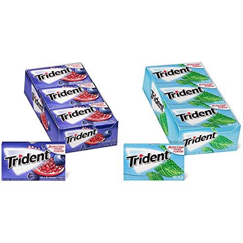 Trident Wild Blueberry Twist Sugar Free Gum, Made with Xylitol, 12 Packs of 14 Pieces (168 Total Pieces) & Mint Bliss Sugar Free Gum, Made with Xylitol, 12 Packs of 14 Pieces (168 Pieces)