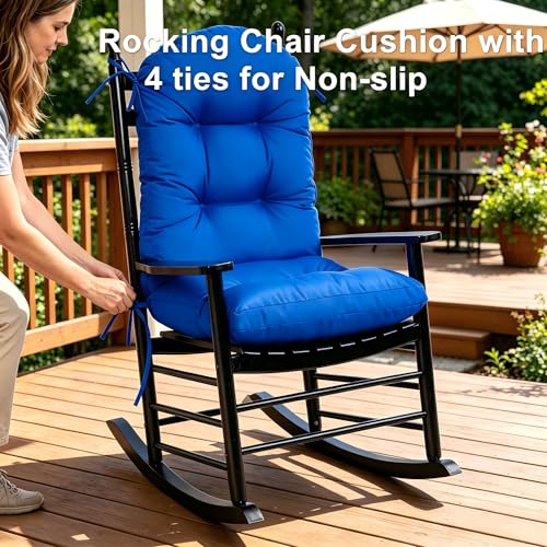 Image of QILLOWAY Outdoor High Back Chair Cushion for Adirondack, All Weather Rocking Chair Cushions Thick Padded Replacement for Patio Furniture Set of 2,Marine Blue