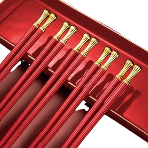 Rabbonix 5 Pairs Chopsticks Reusable Dishwasher Safe, 9.6 inch/24.3cm Matte Non-Slip Fiberglass Chopsticks, Chinese Japanese Korean Chop Sticks, Red