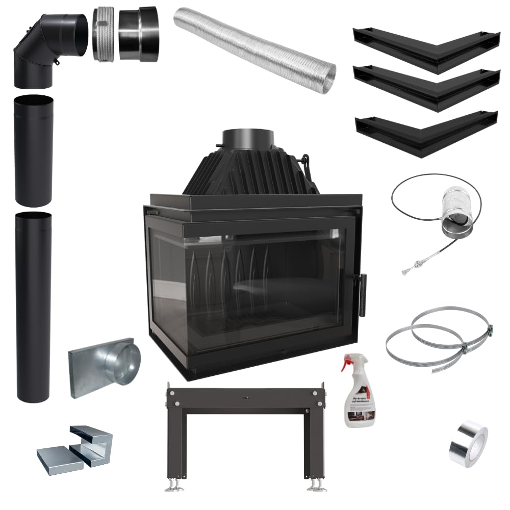 KRATKI Inserto per camino in acciaio a legna SIMPLE 15 kW Ø200 sinistro A | Acciaio nero, efficienza 80,2%, classe A. Ecodesign.; combustione efficiente; basse emissioni; calore uniforme; 200fi Set