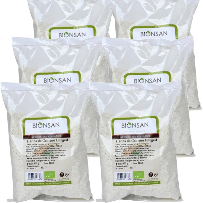 Pack 6x Harina de Centeno Integral Bio 500g | Bion san | Ecológica y Natural | Rica en Fibra | Ideal para Panes y Repostería