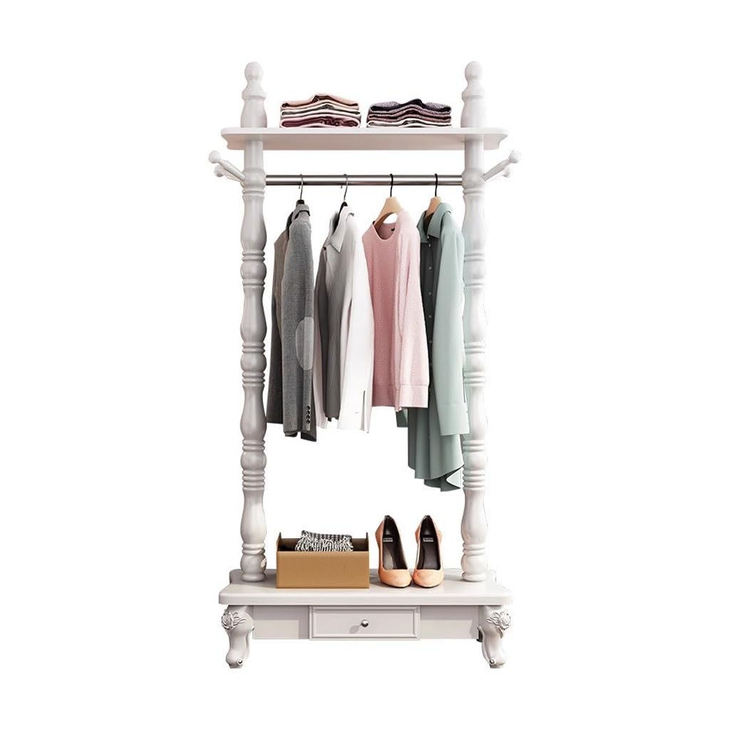AHGFTYRDT Coat Rack Freestanding White Multifunctional Coat Rack Bedroom Floor-standing Clothes Hanger Room Solid Wood Rack Hall Tree