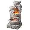 Teamson Home 4 Tiered Bowls Floor Stacked Stone Waterfall Fountain with LED Lights and Pump for Outdoor Patio Garden Backyard Decking Décor, 33 inch Height, Gray Teamson Home 4 Tiered Bowls Floor Stacked Stone Waterfall Fountain with LED Lights and Pump for Outdoor Patio Garden Backyard Decking Décor, 33 inch Height, Gray