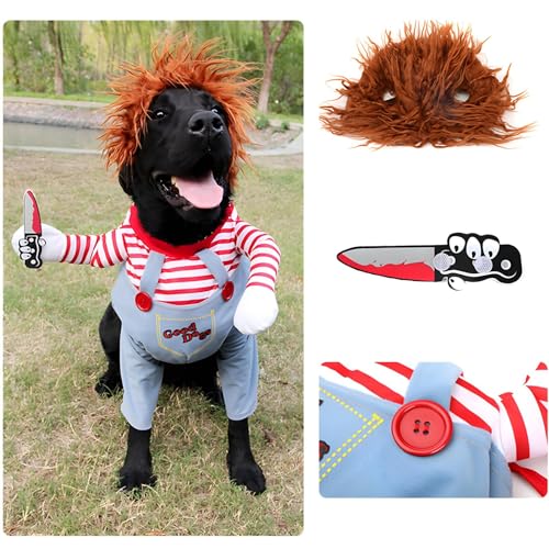 DELIFUR Hund Schreckliches Kostüm Haustier Halloween Kleidung Katze Cosplay Party Anzug Lustiges Hundekostüm Kleine bis große Hunde (S)