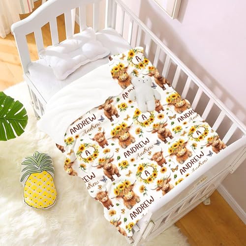 Image of Cow Throw Blankets with Name, Cute Cow Gifts for Boys Girls,Lightweight Flannel Highland Cow Pattern Quilt for Sofa,Chair, Bed, 60 inchx80 inch for Adults