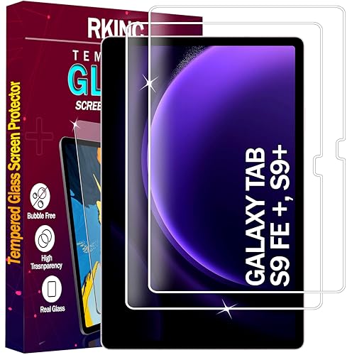 RKINC Protector pantalla [2 Piezas] para Samsung Galaxy Tab S9 FE Plus/Tab S9 Plus/S7 FE & Samsung Tab S9 FE+/Tab S9+/S8+/S7+/S7 FE, Cristal templado película de vidrio, 9H 0.33 mm [Sin burbujas]