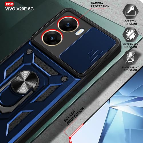 Image of AESTMO Tough Armor Vivo V29E 5G Bumper Back Case Cover | Ring Holder & Sliding Camera Shield Cover | 360 Degree Protection Back Case Cover for Vivo V29E 5G (Blue)