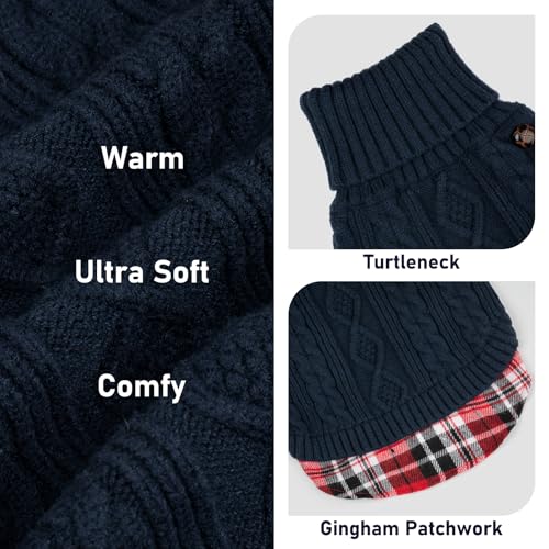 Image of KYEESE Dog Sweater for Small Dogs Turtleneck Thick Knit Pullover | Stretchy Fit, Lightweight & Warm, Cozy Knit Comfort, Classic Plaid Design, Gentle on Sensitive Skin, Winter Daily Wear