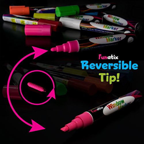 Liquid Chalk Board Window Markers - 8 Pack Erasable Pens Great For Chalkboards - Non Toxic Safe & Easy To Use Neon Bright & Vibrant Colors For All Ages Funatix #TOP4