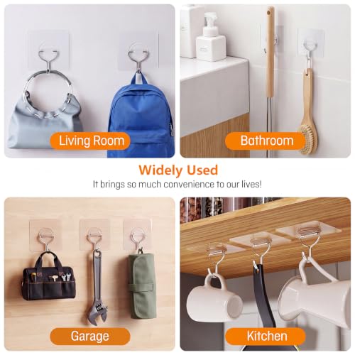 Image of 48 Pack Clear Adhesive Wall Hooks for Hanging Heavy-Duty 33Lb No Damage