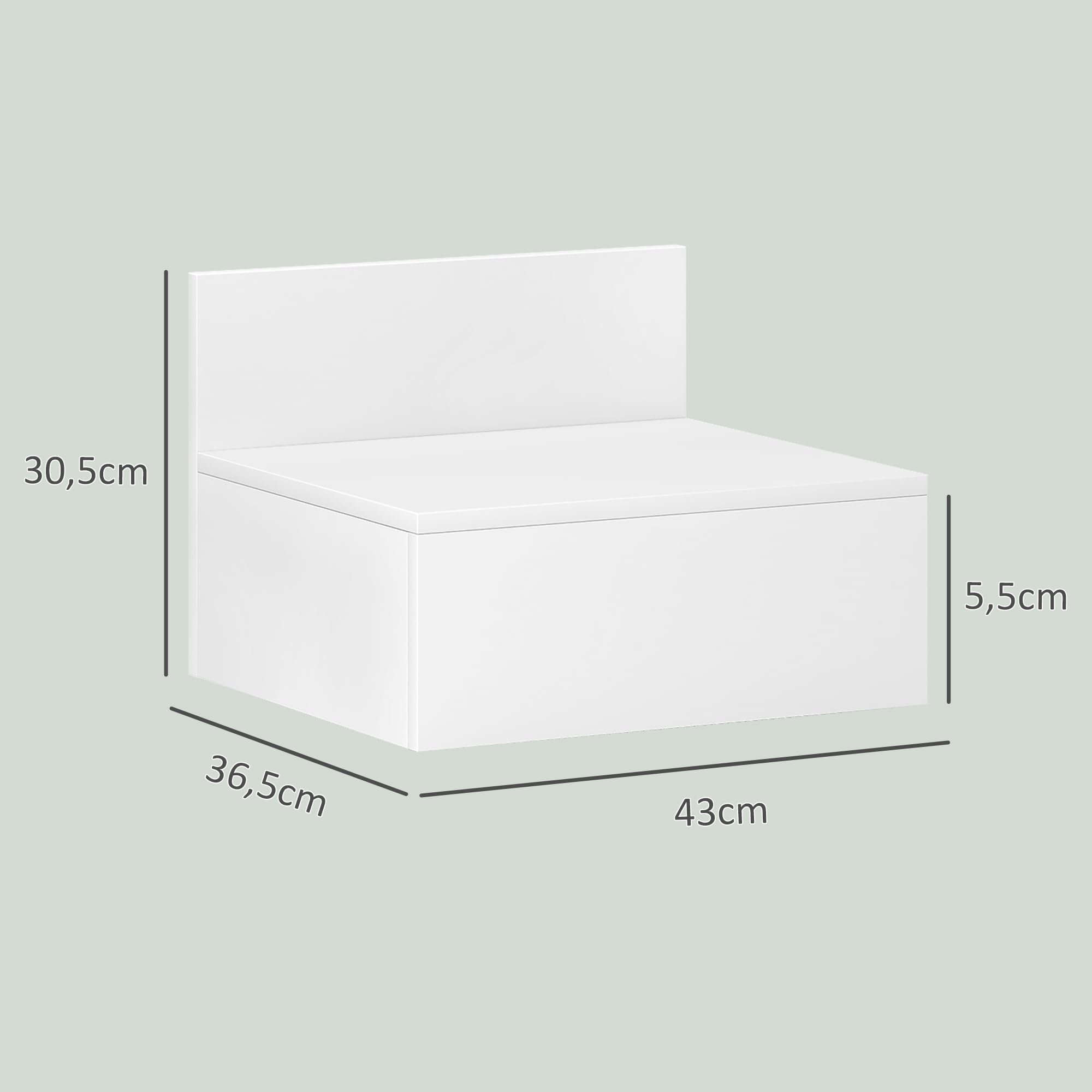 HOMCOM Juego de 2 Mesitas de Noche Flotantes Mesillas de Noche para Dormitorio con Cajón Mesas de Noche para Habitación Salón Hogar 43x36,5x30,5 cm Blanco