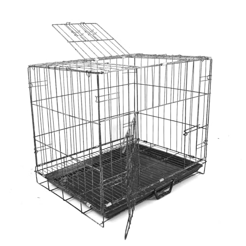 Image of RvPaws Dog Cage - Powder Coated, Double Door Folding Metal Cage /Crate /Kennel with Removable Tray and Paw Protector for Dogs, Cats and Rabbits (Black-Silver, 24 Inch)