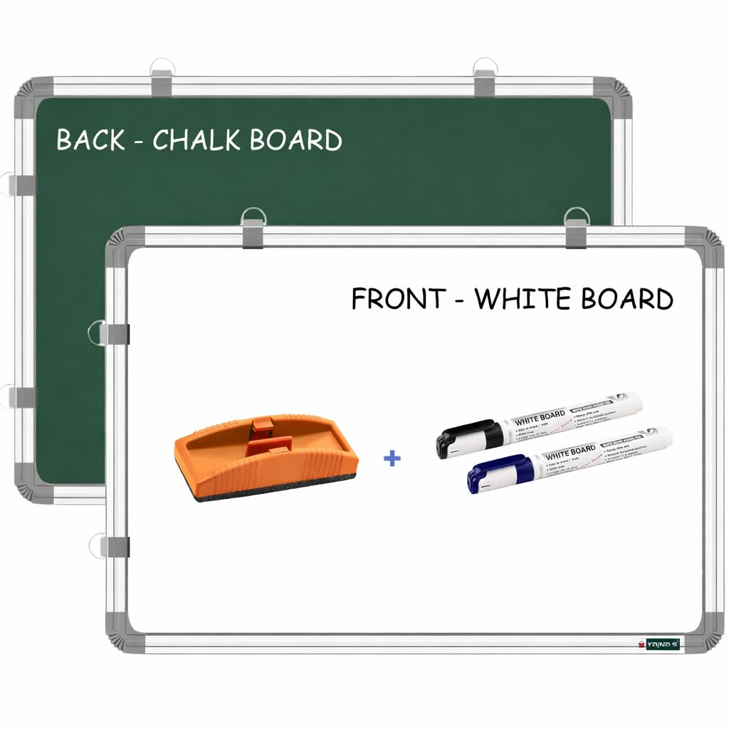 - YAJNAS 2x3 Feet Double-Sided Whiteboard & Chalkboard for Kids – Includes 2 Whiteboard Markers + 1 Duster (Set of 4 Items)