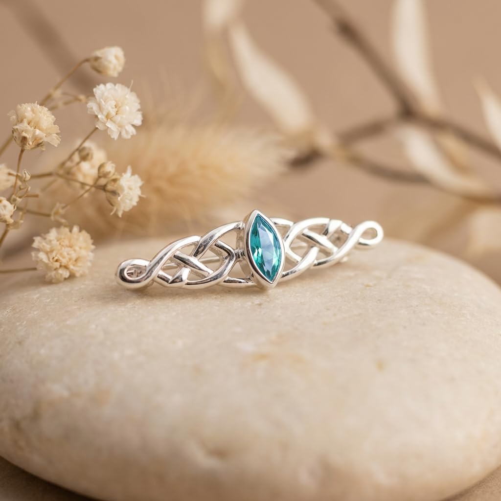 Alexander Castle 925 Sterling Silber Keltische Brosche für Frauen - Damen Brosche Pin mit Blauen Cubic Zirkonia & Schmuck Geschenk Box - 35mm