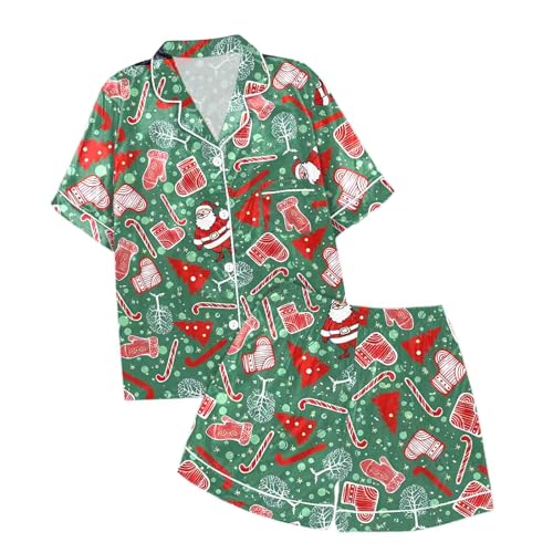 Genérico Conjunto de Pijama Informal para niños con Cuello Abotonado, Manga Corta y Pantalones Cortos con Estampado navideño (C, 6-7 Years)