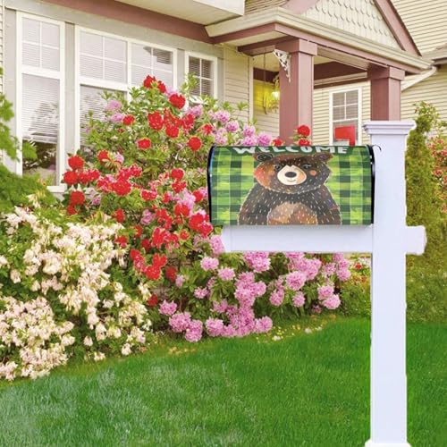 Image of Dujiea Bear Welcome Mailbox Wrap - Waterproof Magnetic Post Box Cover, Standard Size 25.5 inchX 21 inch Garden Yard Outside Farmhouse Home Decor