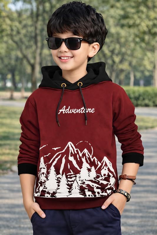 Image of Kids Boys & Girls Cotton Hooded Neck Full Sleeves Printed T-Shirt|Trendy Adventure Edition T Shirts for Kids
