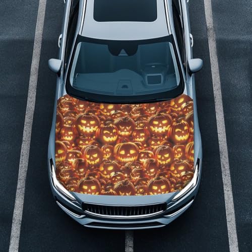 Image of Car Hood Cover Jack O Lantern Print Car Hood Protector Waterproof Universal Automotive Exterior Accessories Halloween Decorations for Compact Vehicles Sedans Trucks SUVs Pickup (59x39 Inch)