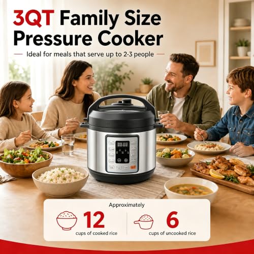 Image of Simple Deluxe 10-In-1 Electric Pressure Cooker, 3QT Instant Multi Cooker, Olla de Presion Nonstick Pot 3 Quarts for Slow Cook, Rice Cook, Steam, Saute, Canning, Yogurt Maker, Warm, Silver