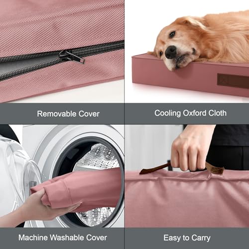 Image of Outdoor Dog Bed for Small Dogs, Waterproof Dog Crate Bed for Medium Dogs Cats, Orthopedic Egg Crate Foam Pet Bed with Washable Removable Oxford Cover, Pink