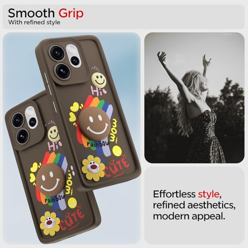 Image of Pikkme Back Cover for Oppo Reno 15 Pro Mini 5G | Soft Silicone| Cute Rainbow Smile & 3D Cartoon Flower Design | Shockproof Raised Camera Protection Bumper Case (Brown)