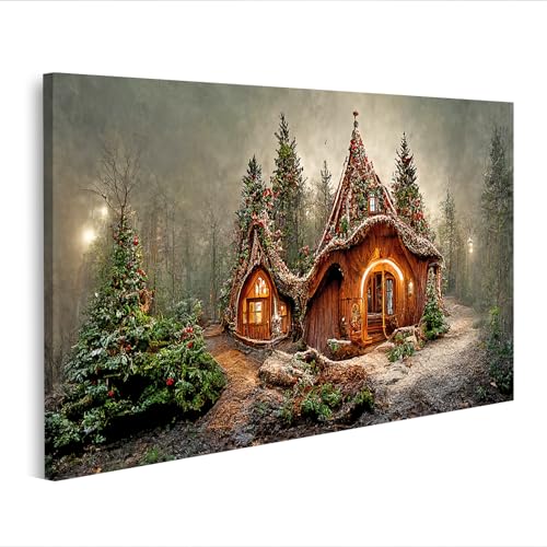 islandburner Leinwandbild Das Haus vom Weihnachtsmann im Zauberwald -...