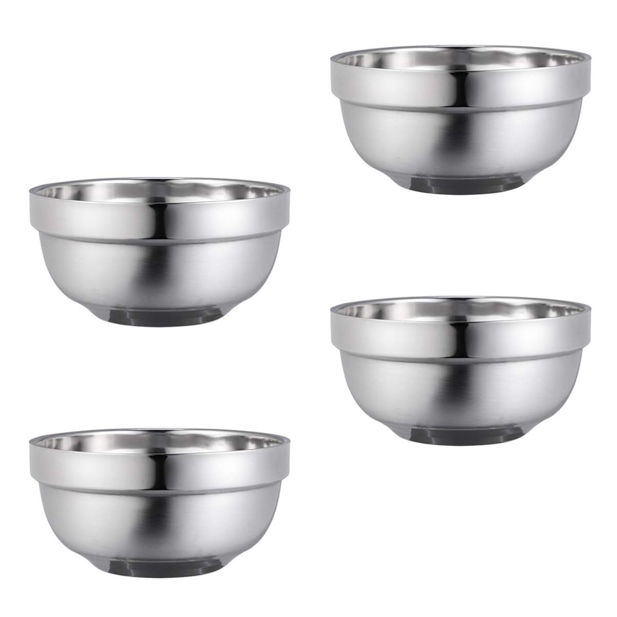 BESTonZON 13 cm Double couche en acier inoxydable Bols anti-chaud isolé bol à soupe bol famille vaisselle vaisselle bols de riz (4pcs)