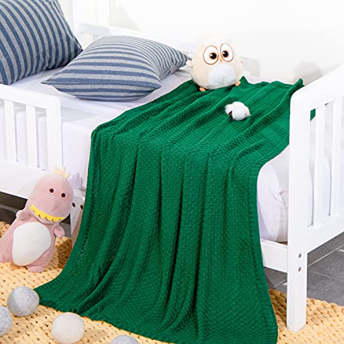 Image of NTBAY Rayon Derived from Bamboo Toddler Blanket, 30 x 40, Green | Breathable Cable Knit Blanket Made with Rayon Derived from Bamboo for Stroller, Travel, Tummy Time, and Supervised Use