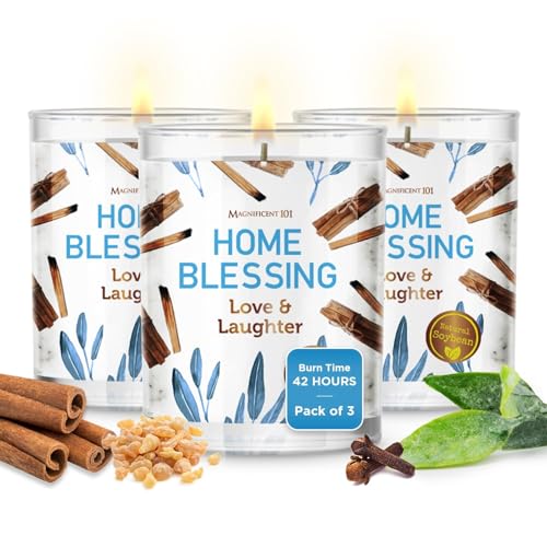 Magnificent 101 Set of 3 Long-Lasting Home Blessing Smudge Candles| 3.5 Oz Each - 42 Hour Burn | Made of Soy Wax for House Energy Cleansing & Manifestation