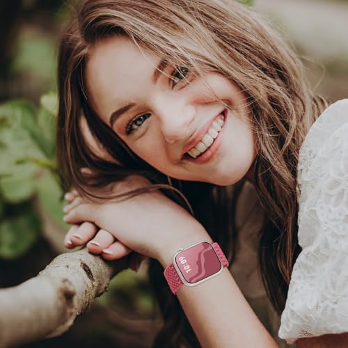 Image of 4 Pack Braided Stretchy Bands Compatible with Apple Watch 40mm 41mm 38mm 42mm 44mm 45mm 46mm 49mm Women Men, Breathable Nylon Elastic Daily Use Straps for iWatch Series 11 /10 9 8 7 6 5 4 3 SE /Ultra 2