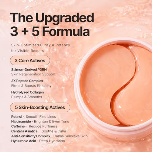 Image of Enaskin Naturals Under Eye Patches for Dark Circles: 30 Pairs PDRN & Peptide Eye Gels Mask - Reduce Wrinkles Puffy & Bags - Skin Treatment Pads - Anti Aging Moisturizer For Women (Salmon Pink)