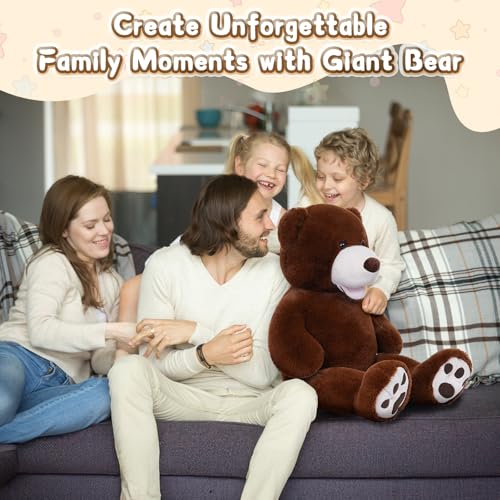 Image of MorisMos Giant Teddy Bear with Big Footprints Big Teddy Bear Plush Stuffed Animals Dark Brown for Boy,Children,Boyfriend 39 Inches