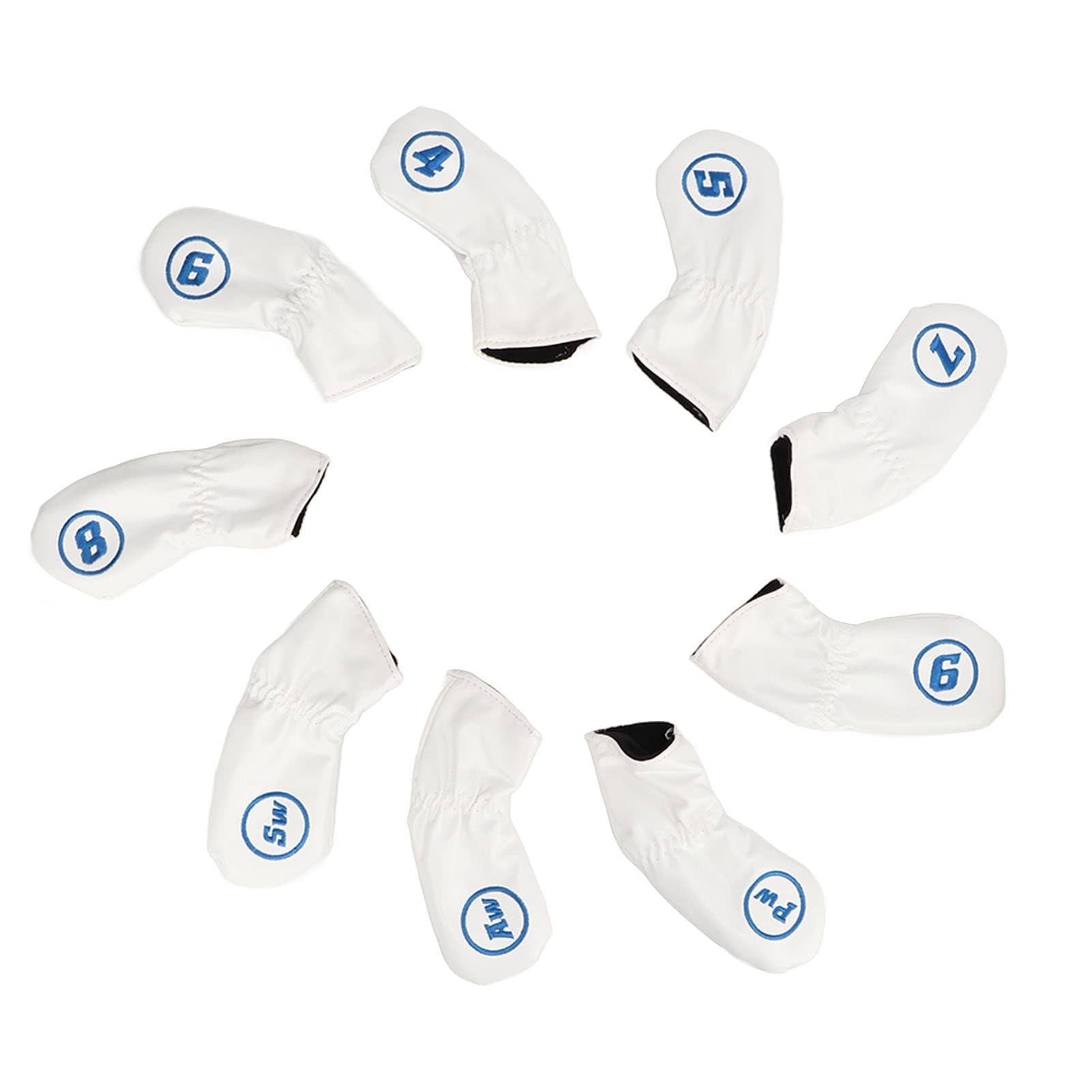 9Pcs PU Golf Iron Headcovers, Leather Golf Irons Heads Covers Set Fit Most Irons Headcover Golfs Head Cover Club Iron Putter Head Protector Set for Right Left Handed Golfer Lovers (White)