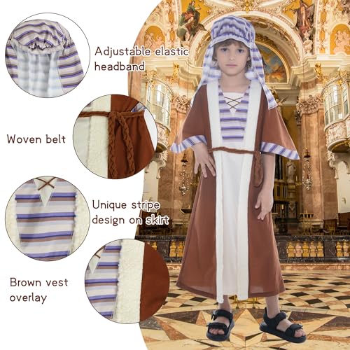 Wizland Kids Shepherd Costume Black&White Strip with Lamb Prop,Jesus Nativity-Ideal Christmas Fancy Dress Outfit for Boys 4-6 Years - Image 4