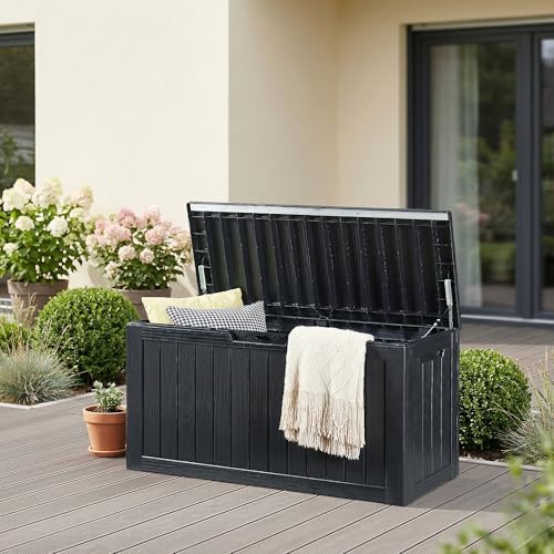 casa.pro Coffre de Rangement de Jardin Vades Couvercle avec Vérin à Gaz pour Stocker Coussins Matelas Capacité 300 L Poigées Latérales Extérieur Terrasse...