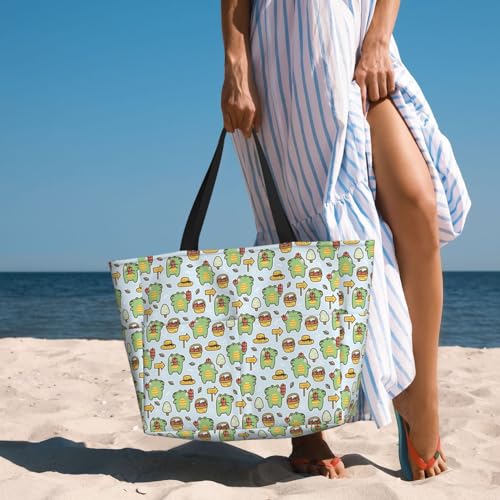 Cute Crocodile with Fruit Large Beach Tote Bag for Women Extra Large Capacity Waterproof Sandproof Pool Bag Suitable for Gym Swimming Pool Travel Groceries4