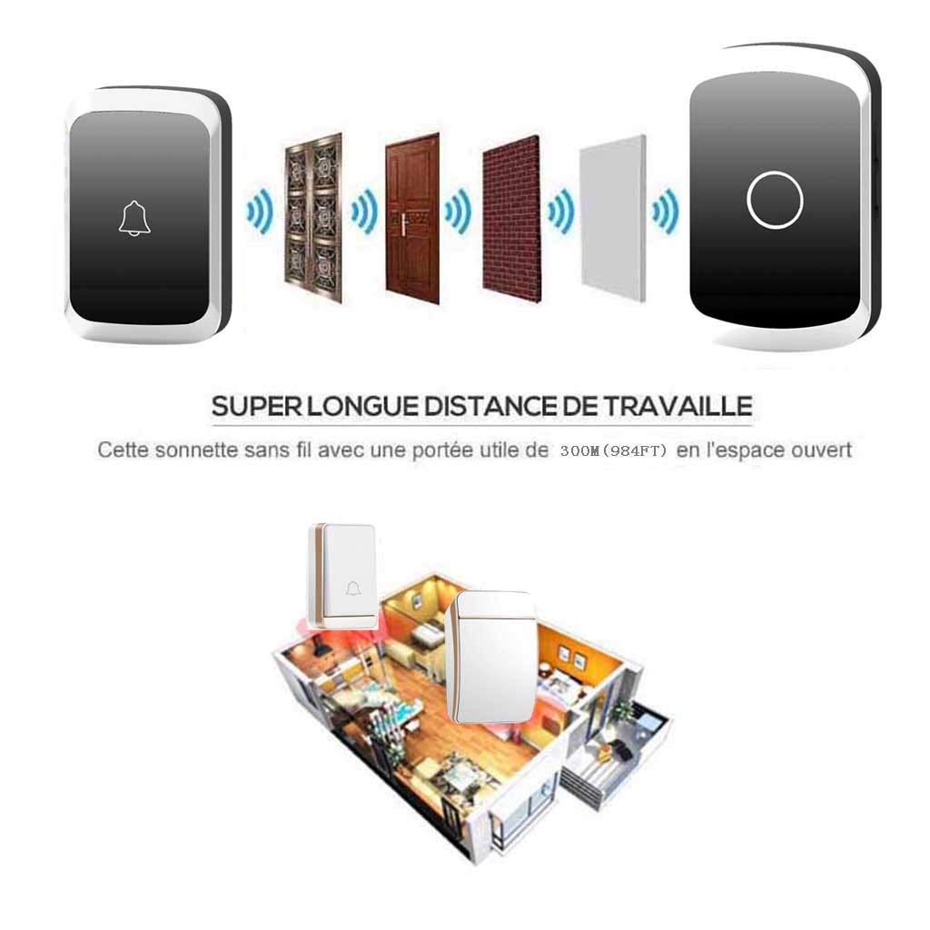 Timbre Inalámbrico Resistente Al Agua para Empotrar En La Pared. Incluye 3 Transmisores, 1 Receptor, Alcance De 300 M, 36 Tonos De Llamada, 4 Niveles De Volumen Y Luz Led Silver