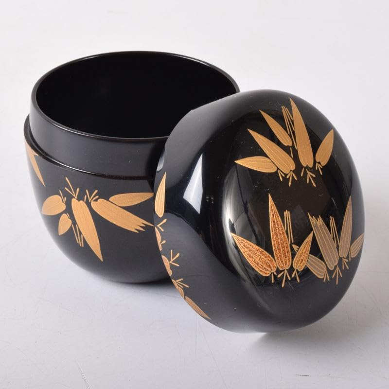 茶道具山中塗荒井喜峰作笹蒔絵利休棗共布共箱V7528 茶道具山中塗荒井喜峰作笹蒔絵利休棗共布共箱V7528