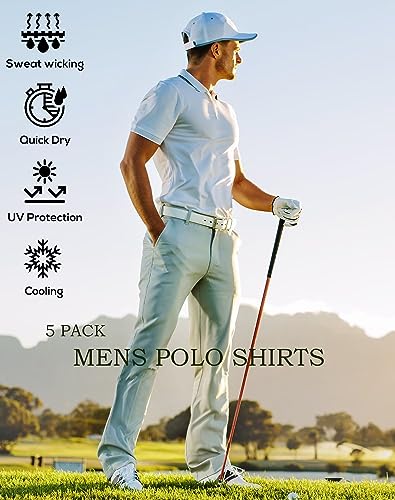 OYGSieg 5 Pack Mens Polo Shirt Short Sleeve Tactical Shirts Quick Dry Performance Golf Shirt Pique Jersey Outdoor Shirt3