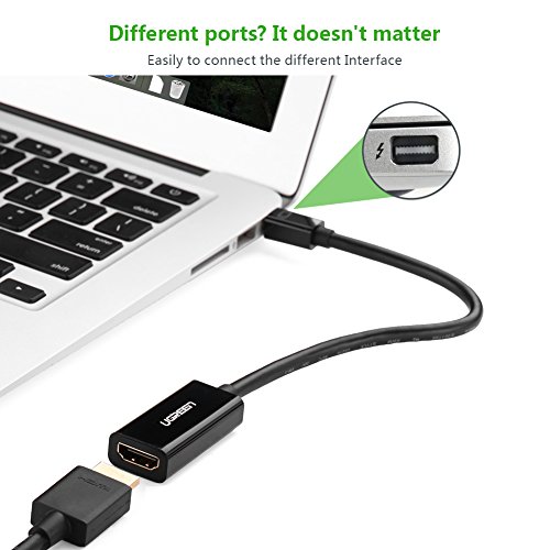 UGREEN Câble Mini DisplayPort HDMI 1080P Full HD Adaptateur Thunderbolt vers HDMI Compatible avec Macbook, Surface Pro, Lenovo ThinkPad, Acer Aspire, ASUS Zenbook, Carte Graphique, Plaqué Or (Noir) – vue 2