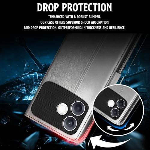 Image of WOW IMAGINE Shock Proof Flip Cover Back Case for Oppo F33 Pro 5G (Magnetic Button Flip Case | Wallet Pockets & Stand | Leather Finish | Stone Grey)