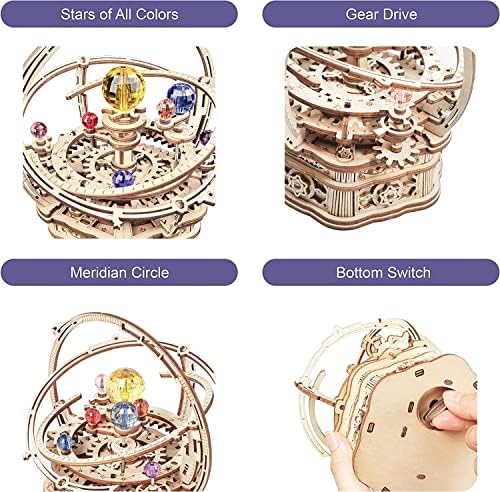 RoWood 3D Wooden Puzzle Starry Night Music Box Gear Drive - Mechanical Wooden Model Building Craft Kits for Adults and Teens to Build - Unique Gift for Adults on Birthday/Christmas