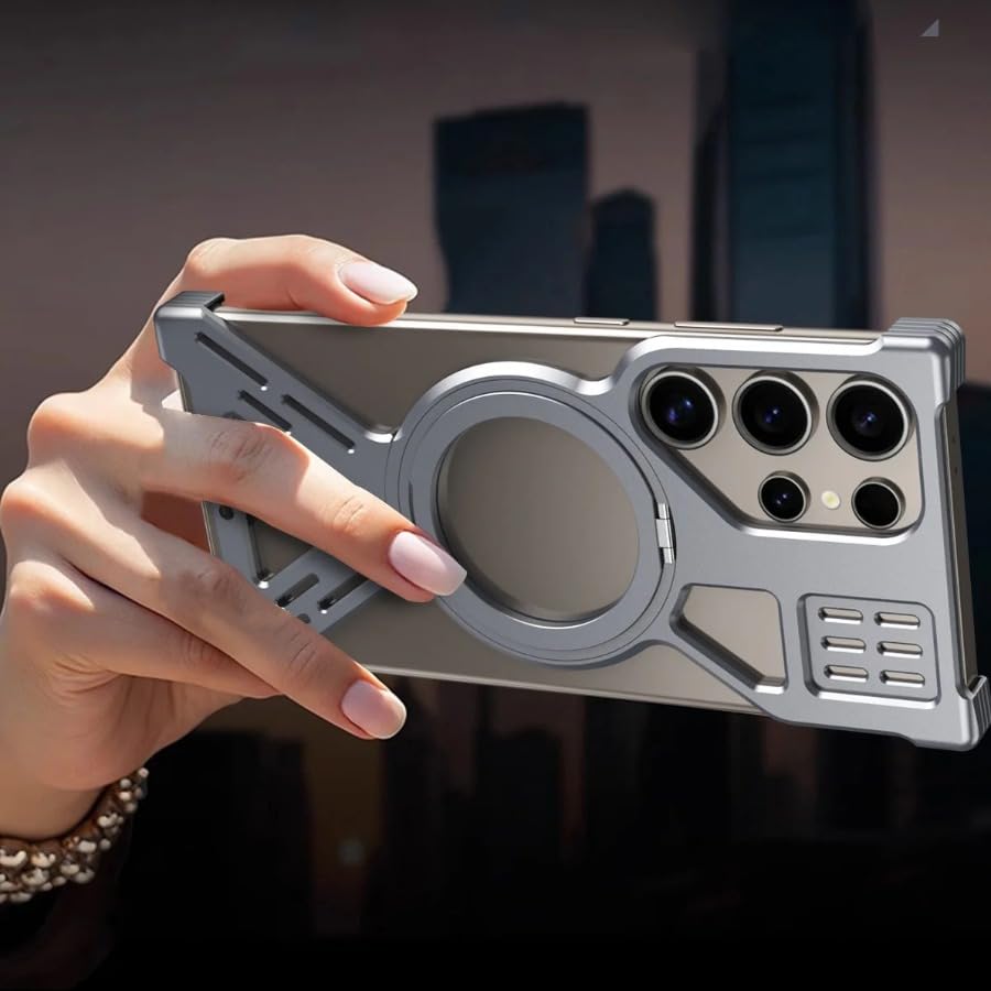 Image of MILLION CASES Back Cover Case for Samsung Galaxy S23 Ultra Shockproof Protective Galactic Armor Magnetic Bracket Frame Case for Men & Boys(Black)